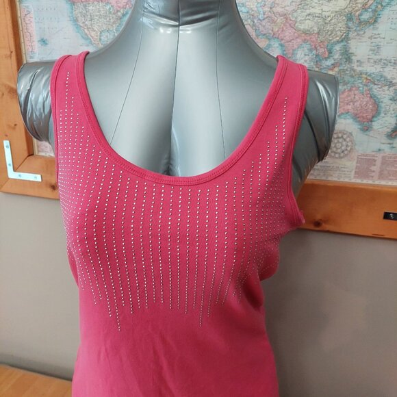 Warehouse One scoop neck tank front embellished detail Pink Women's Large - Picture 2 of 7
